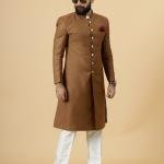 Classic Caramel Brown Achkan for Men | Elegant Ethnic Wear | Jaipurio